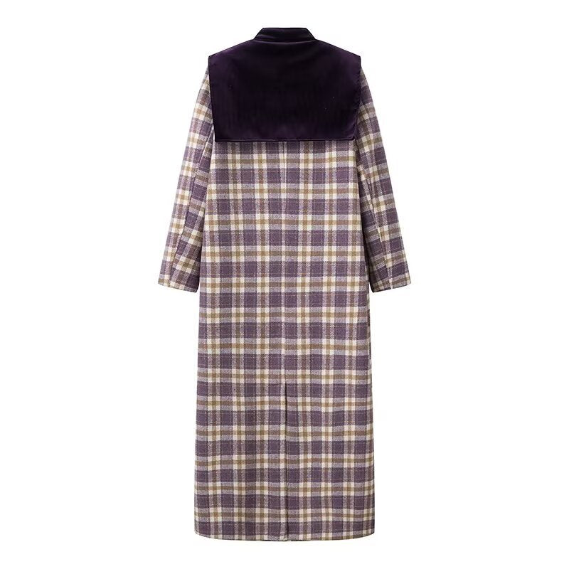 Plaid trench coat for women with luxurious velvet details Lune London