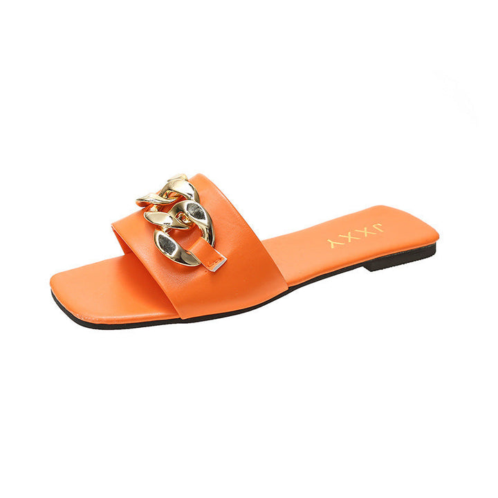 Women's Strappy Mules with Luxurious Chain Accent and Comfortable Footbed Lune London