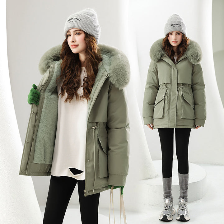 Ladies trendy winter jacket with removable hood and high-quality faux fur Lune London