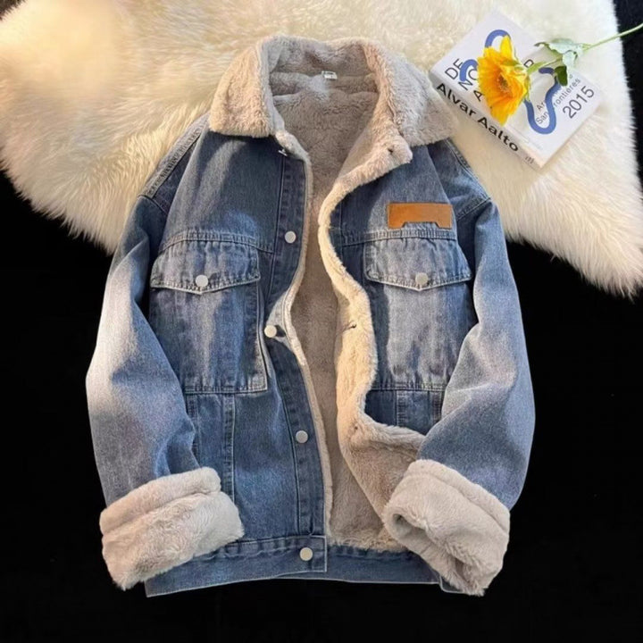 Oversized denim jacket for women with faux fur lining Lune London