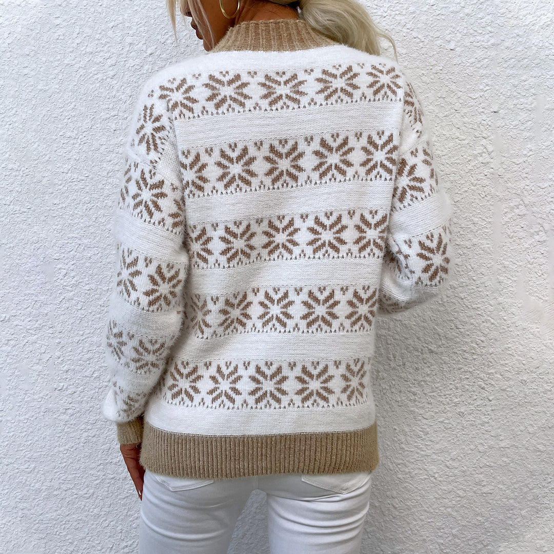 Knit sweater for women with winter pattern and high collar Lune London
