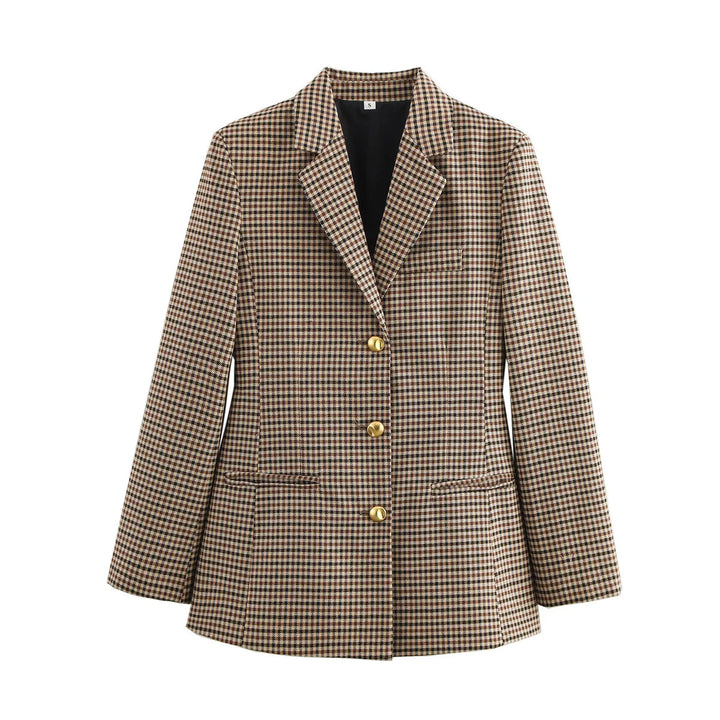 Women modern checked blazer with golden buttons Lune London