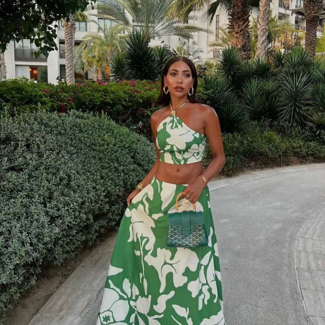 Women's set consisting of a crop-top and maxi skirts with a floral design Lune London