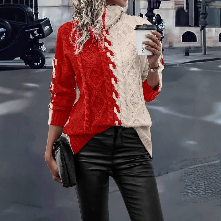 Pull en tricot pour femmes avec un changement de couleur élégant et un design en câble Chic & Stil