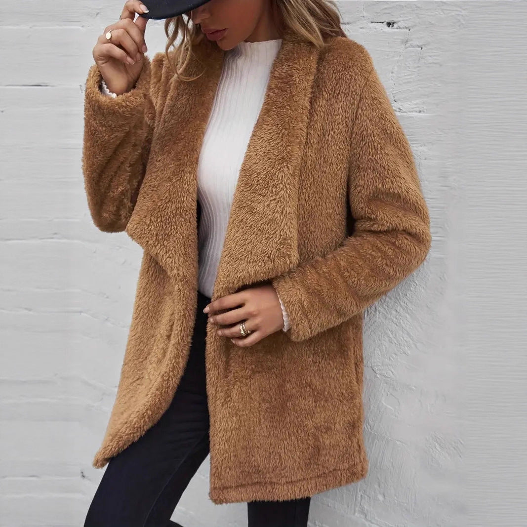Ladies Plush Oversized Coat with Open Cut Lune London
