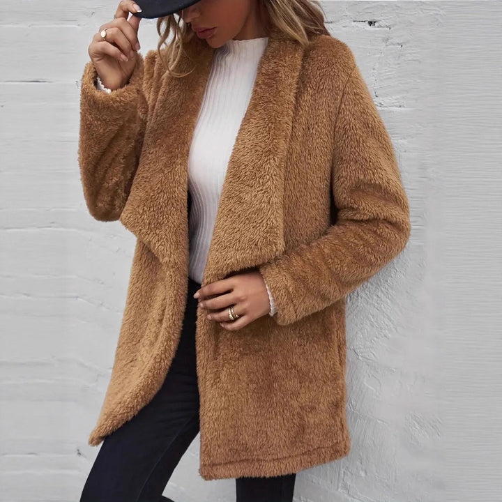 Ladies Plush Oversized Coat with Open Cut Lune London