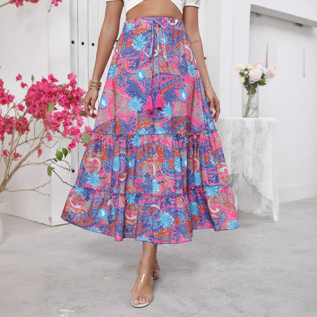 Maxi skirt for women with shelf design and drawstring belt Lune London
