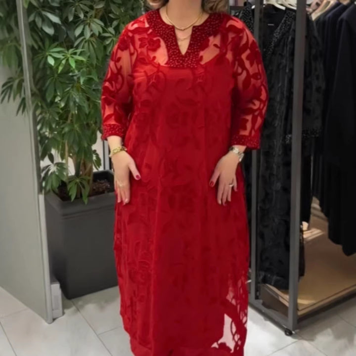 Robe maxi élégante pour femme en voile avec des embellissements en dentelle Chic & Stil