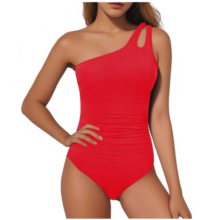 Women's one-piece swimsuit with asymmetrical neckline and fashionable mesh trim Lune London