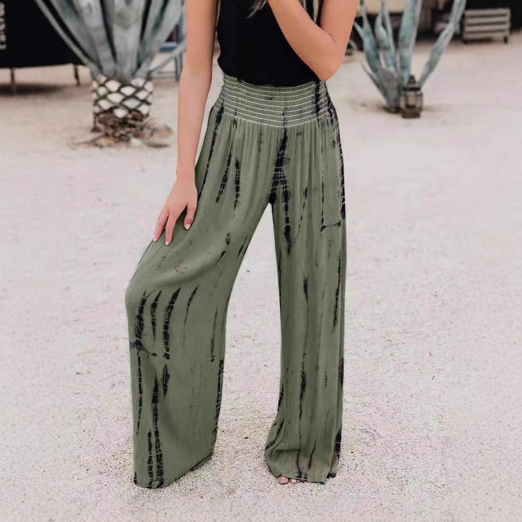 Wide pleated pants for ladies with elastic waistband and trendy pattern Lune London