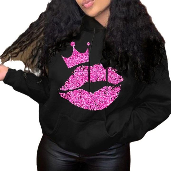 Ladies' hoodie with eye-catching lips pattern and crown Lune London