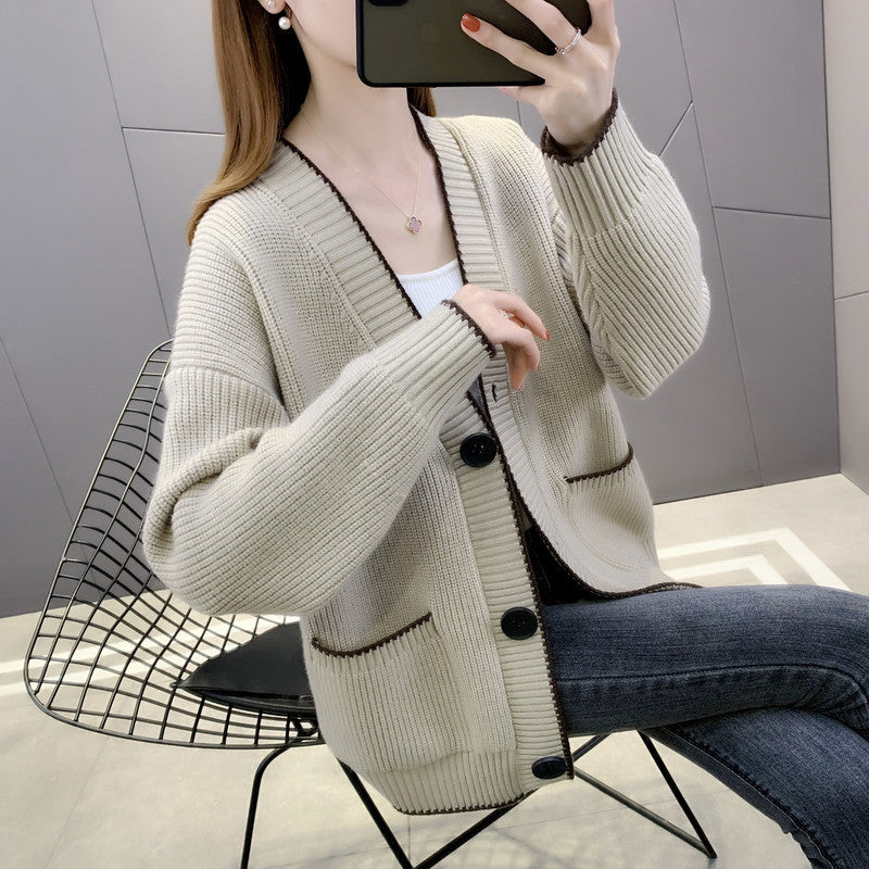 Ladies chunky knit cardigan with pockets and button detail Lune London