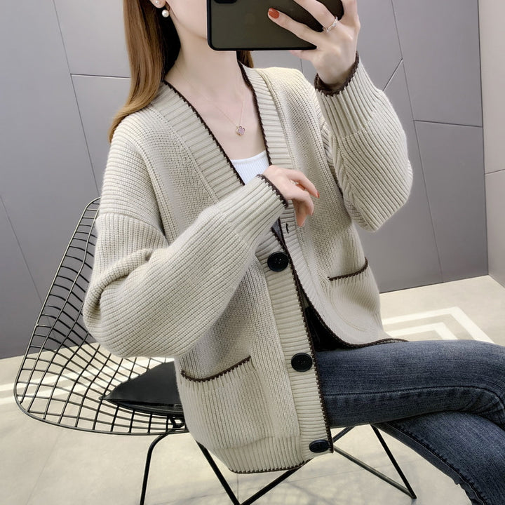 Ladies chunky knit cardigan with pockets and button detail Lune London