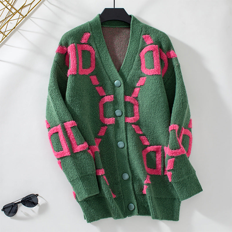Ladies oversized knitted jacket with a striking design and buttons Lune London