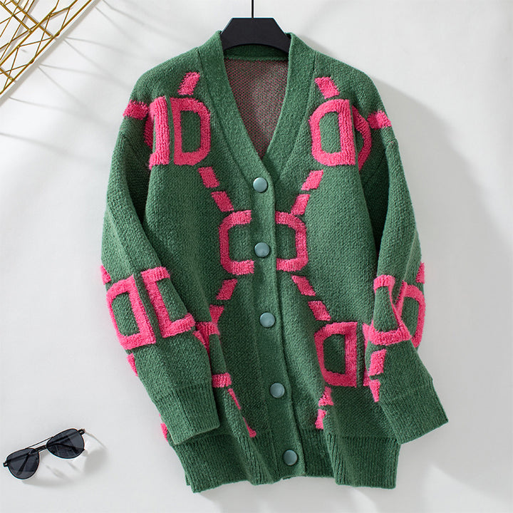 Ladies oversized knitted jacket with a striking design and buttons Lune London