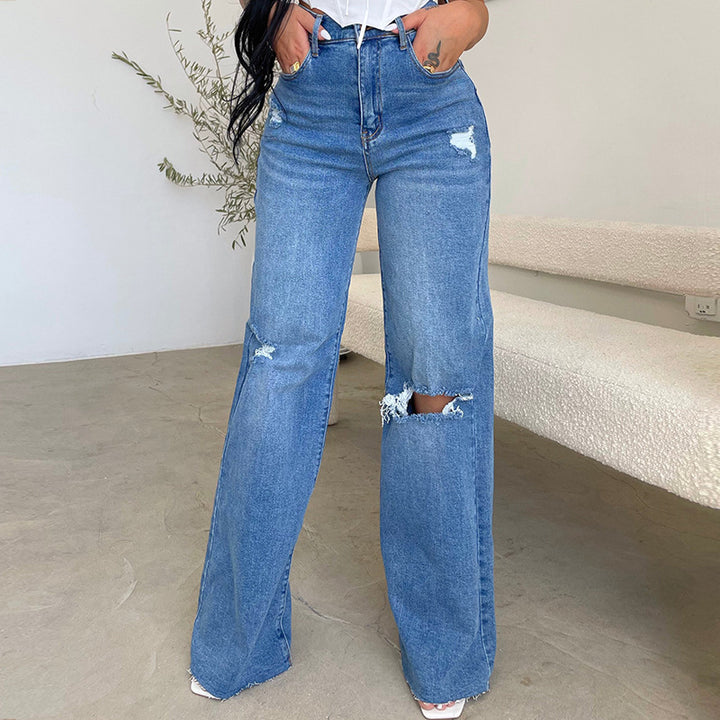 Women's wide-cut jeans with distressed details and high waistband Lune London