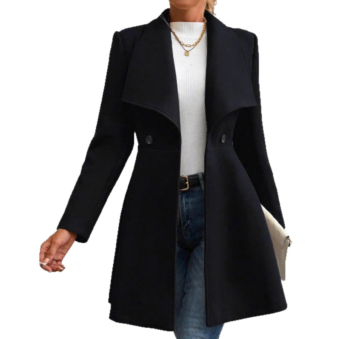 Manteau en laine élégant pour femmes avec revers à la mode et patte de boutonnage double Chic & Stil