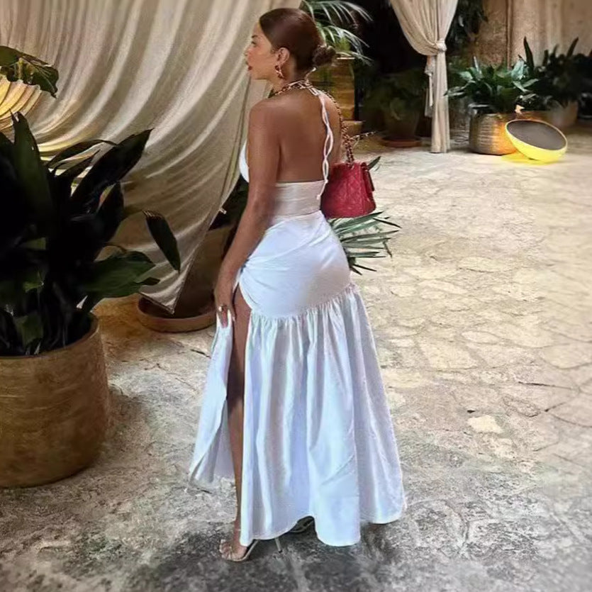 Ladies Elegant Beach Dress with Side Split and Deep V Neck Lune London