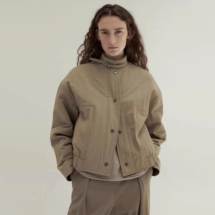 Casual short women's jacket with practical high collar and applied pockets Lune London