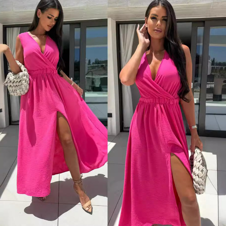 Fluid maxi dress for women with high slit Lune London