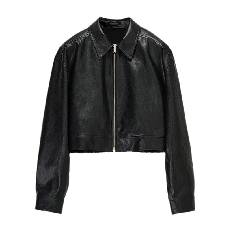 Veste en cuir pour femmes avec coupe décontractée et col moderne Chic & Stil