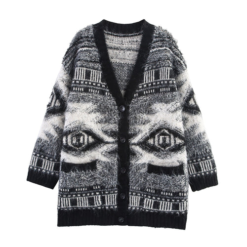 Ladies Long Sleeve Patterned Gilet with Button Placket Lune London