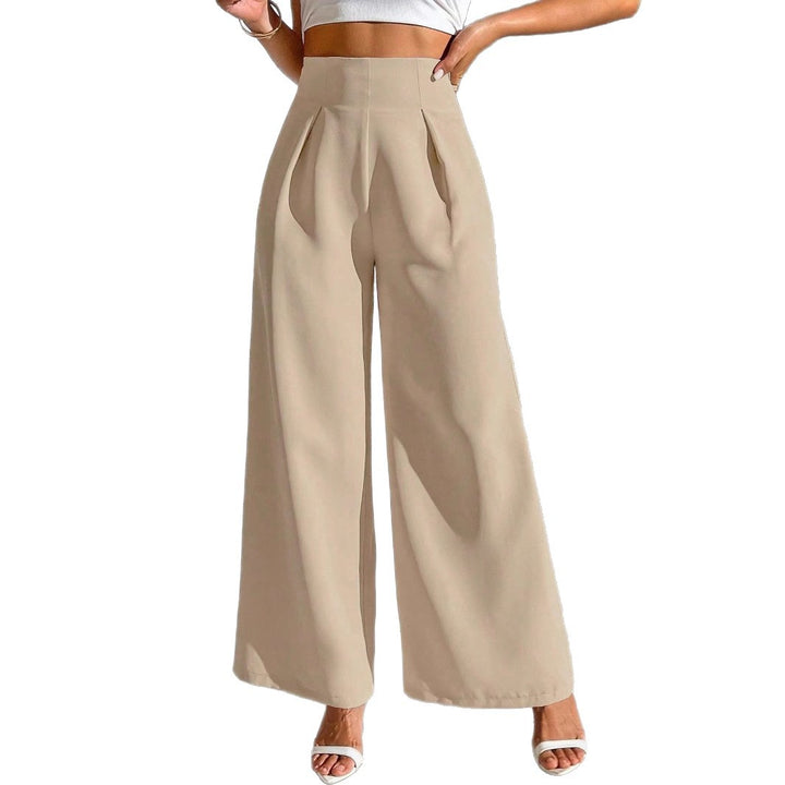 High-waisted wide-leg pants for women with decorative pleats Lune London