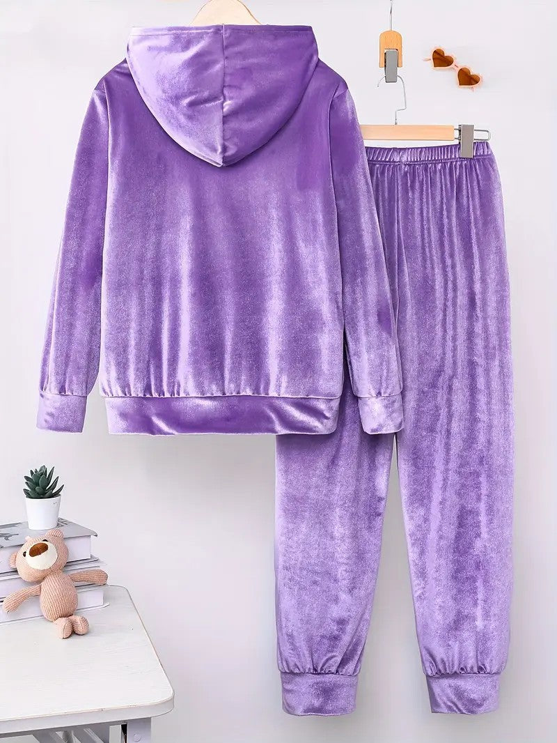 Ladies Comfortable Chic Velvet Hoodie Set