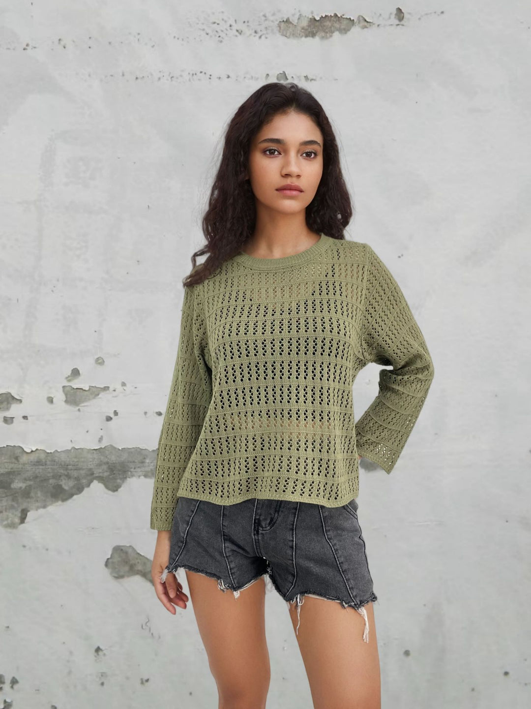 Women knitted sweater with fashionable openwork pattern Lune London