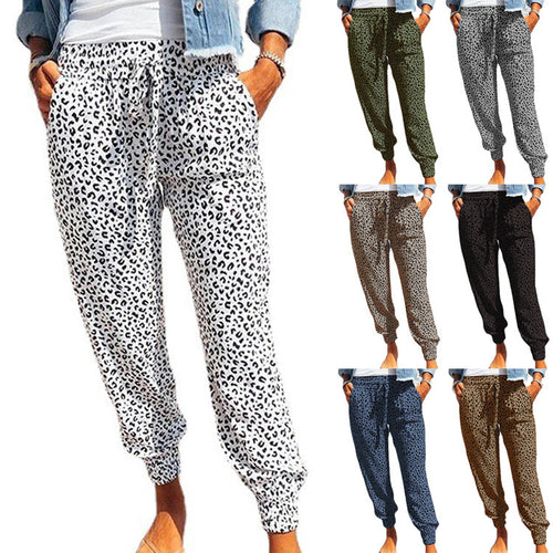 Casual leopard print jogging pants for women with elastic waistband Lune London
