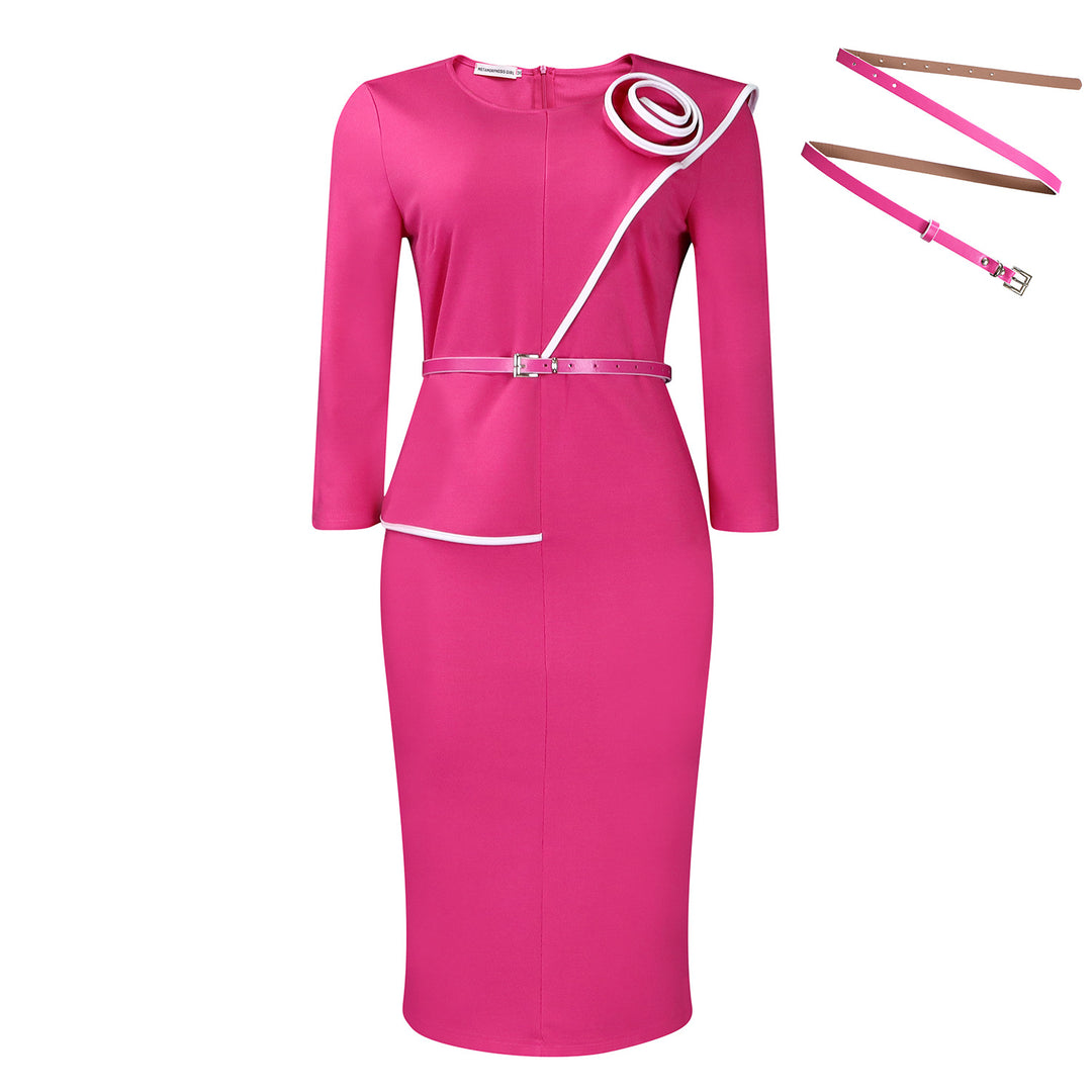 Dresses for women Elegant pencil dress with asymmetrical contrasting details and a fitted belt Lune London