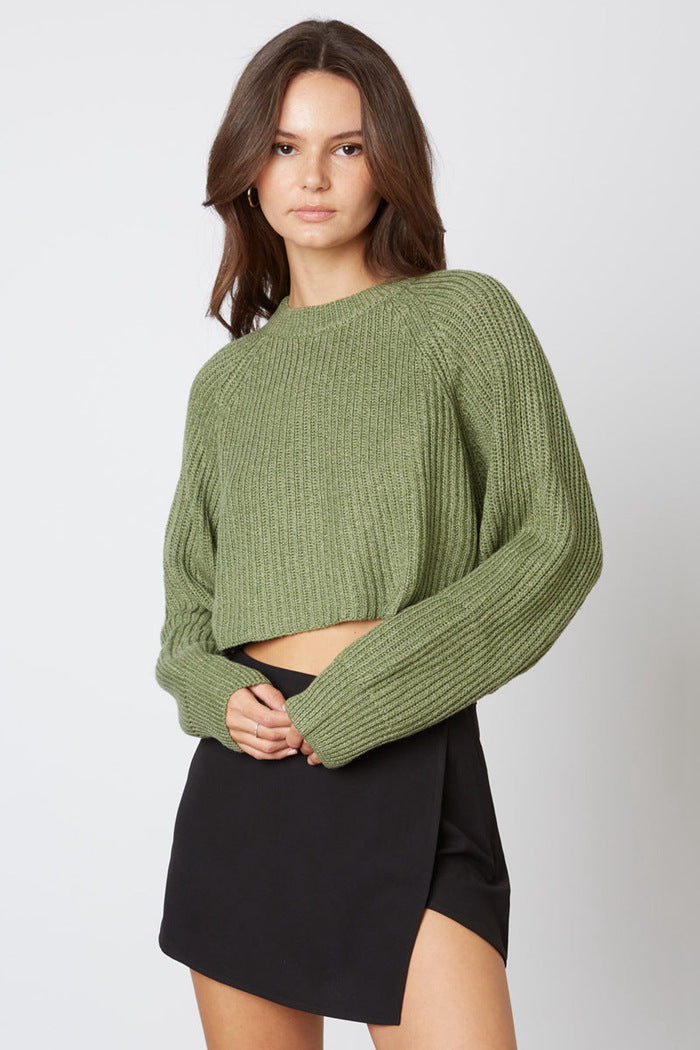 Ladies trend, short knit sweater with ribbed texture and dropped shoulders Lune London