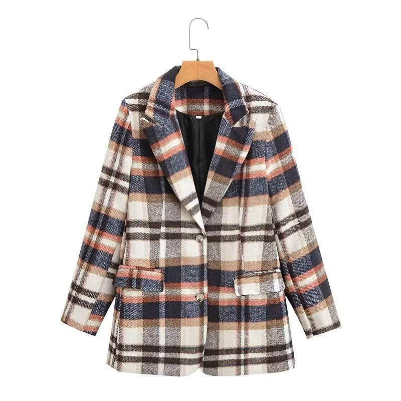 Veste blazer à carreaux pour femmes avec poches élégantes Chic & Stil