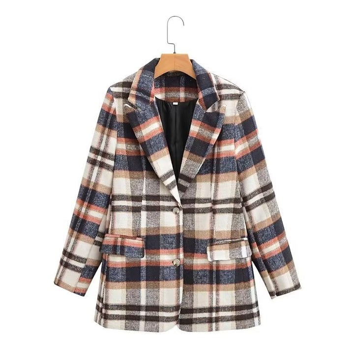 Veste blazer à carreaux pour femmes avec poches élégantes Chic & Stil