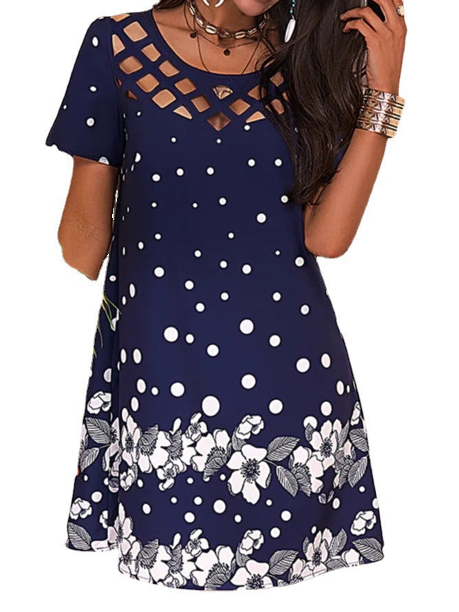 Leisure dress for women with a unique cut design and a floral accent Lune London