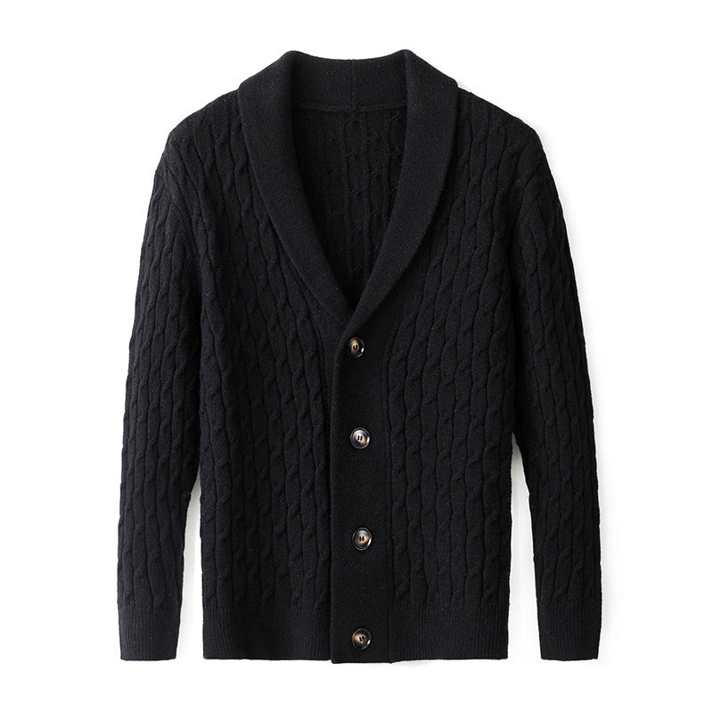 Men's knitted jacket with modern cable pattern and elegant collar Chic and Style
