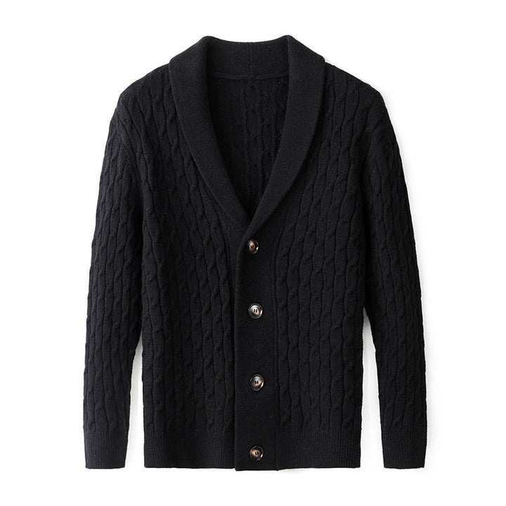 Men's knitted jacket with modern cable pattern and elegant collar Chic and Style