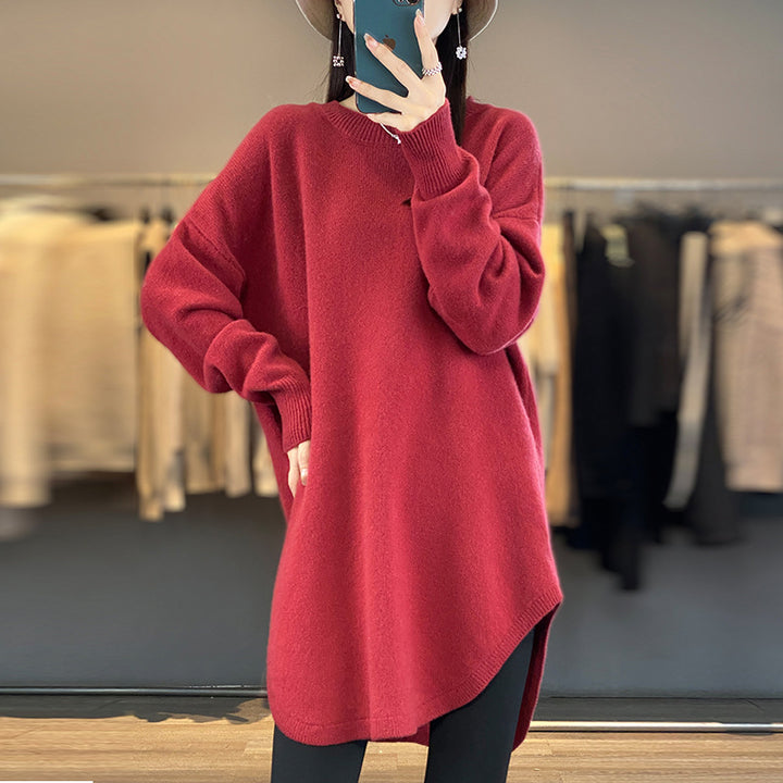 Oversized knitted sweater for women with asymmetrical hem Lune London