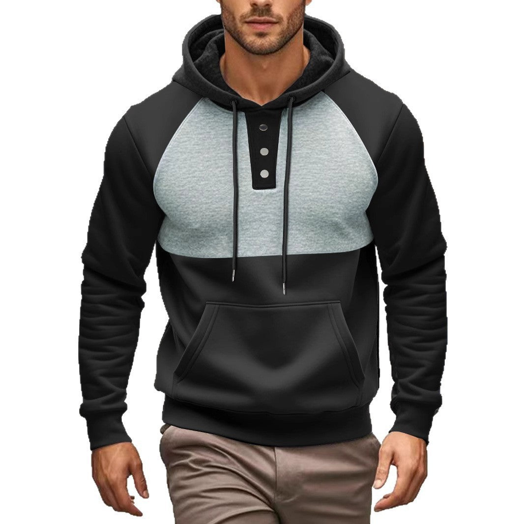 Men's stylish hoodie with contrasting color zone and practical button details Lune London