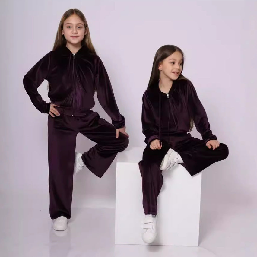 Ladies Sporty Velour Set with Hood and Elastic Waistband Lune London