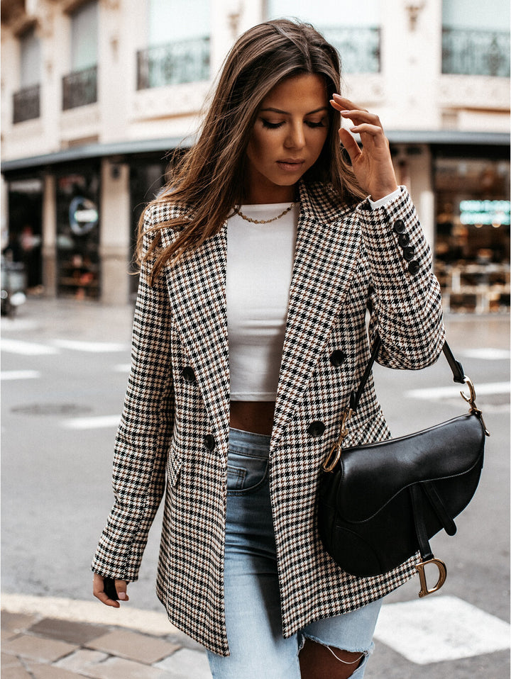 Blazer structuré pour femmes à motif écossais classique Chic & Stil