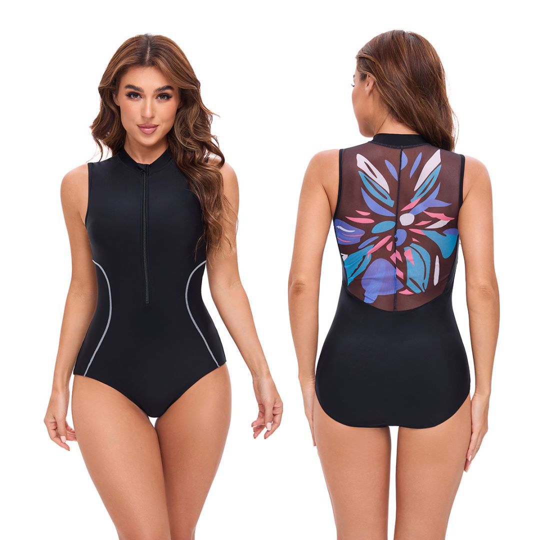 Women's neoprene swimsuit with high collar and full zipper Lune London