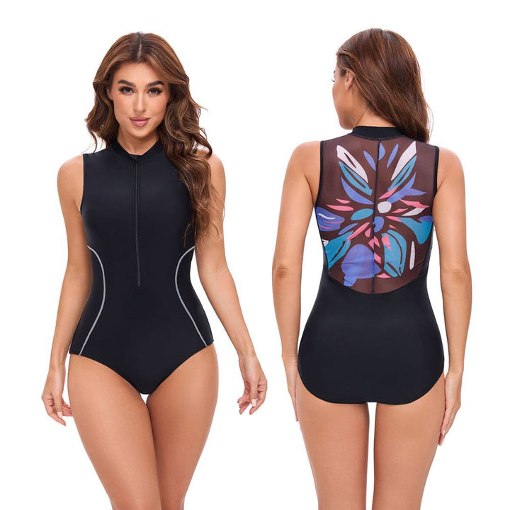 Women's neoprene swimsuit with high collar and full zipper Lune London