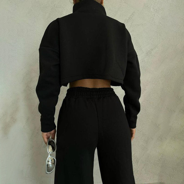 Lune London women's crop sweater with high collar and zipper