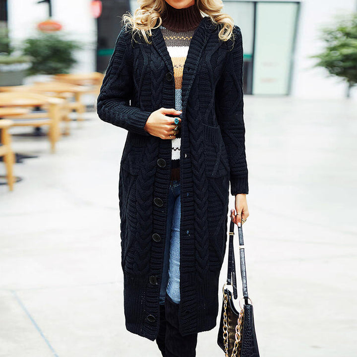 Knit coat for women with textured pattern and button details Lune London