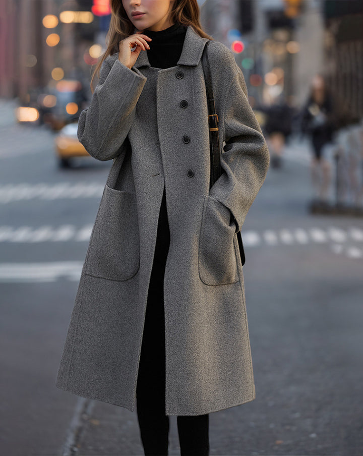 Elegant wool coat for women with high pockets and classic lapels Lune London