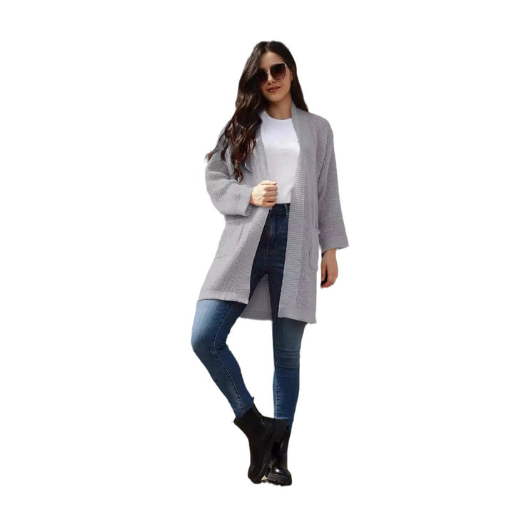 Casual knitted cardigan for women with practical pockets and open front Lune London