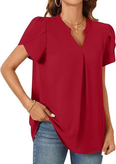 Women's Blouse with Elegant V-Neck Detail and Light Puff Sleeves Chic Und Stil
