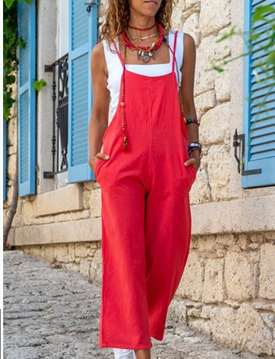 Ladies lightweight summer pants with straps Lune London