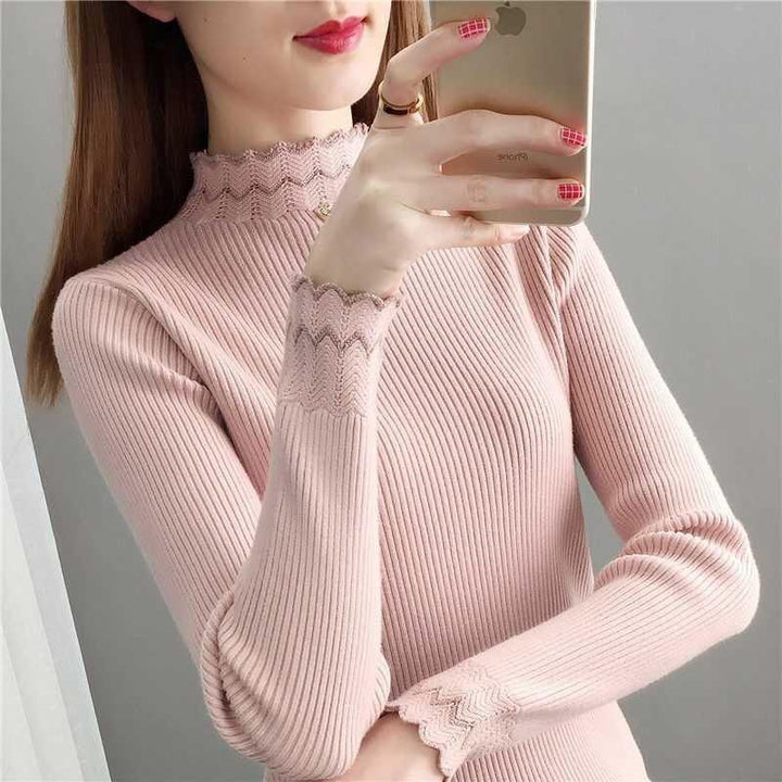 Pull en tricot pour femme avec col montant et motif en vagues Chic & Stil